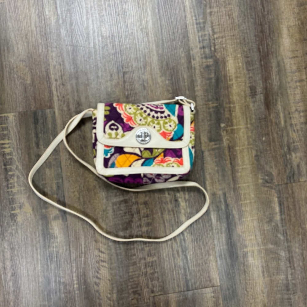 Vera Bradley Quilted Crossbody Bag Colorful Floral Print Cream Leather Trim‎ - Picture 4 of 15